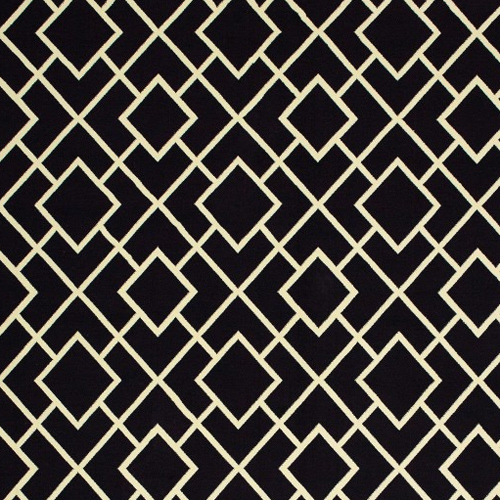 8' Black Ivory Machine Woven Geometric Diamonds Indoor Runner Rug