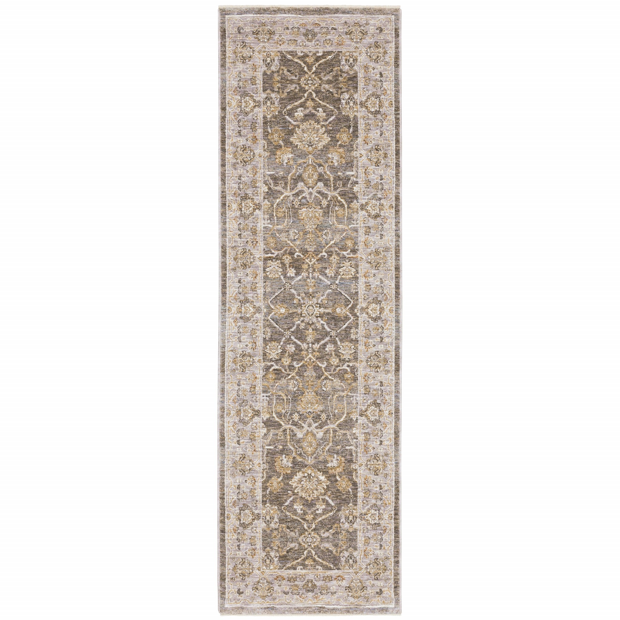 5' X 8' Beige Grey Machine Woven Oriental Indoor Arean Rug