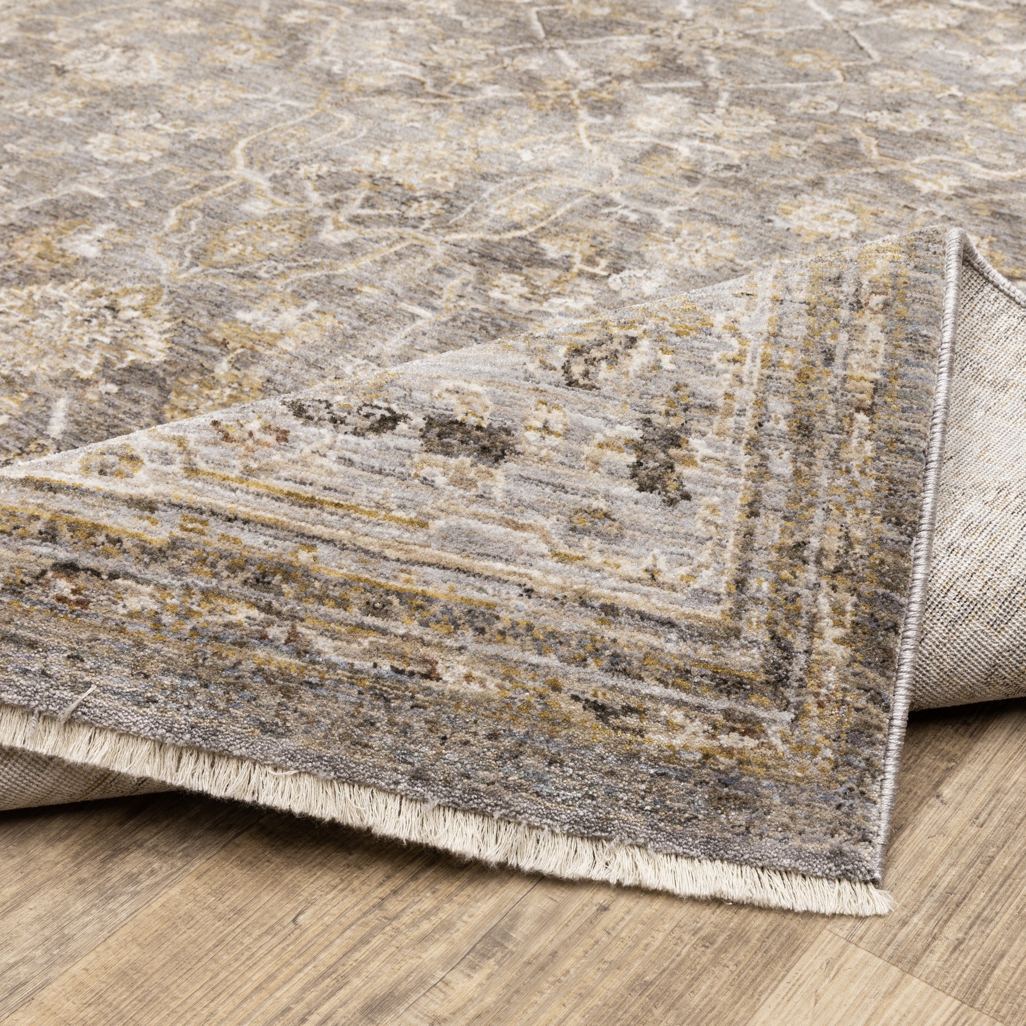 5' X 8' Beige Grey Machine Woven Oriental Indoor Arean Rug