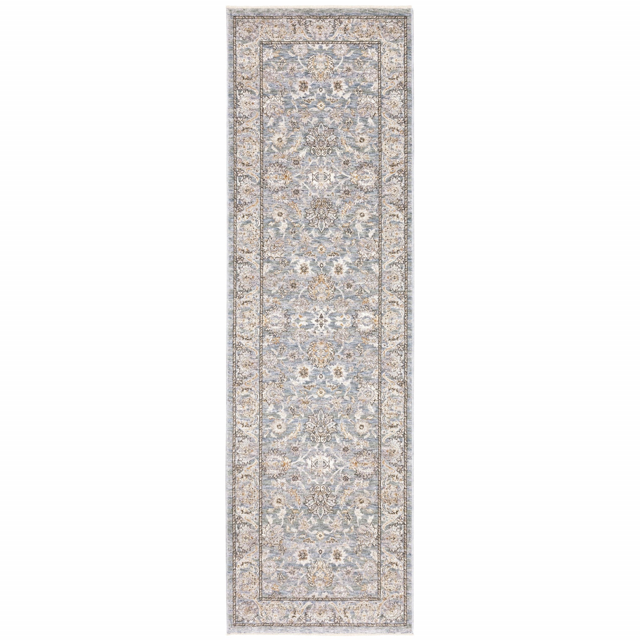 7' X 10' Blue Ivory Machine Woven Floral Oriental Indoor Area Rug