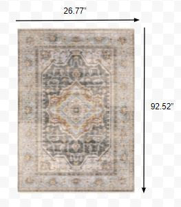 9' X 12' Grey Blue Machine Woven Medallion Indoor Area Rug