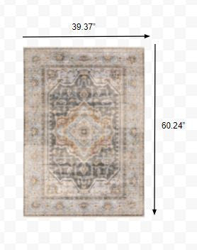 9' X 12' Grey Blue Machine Woven Medallion Indoor Area Rug