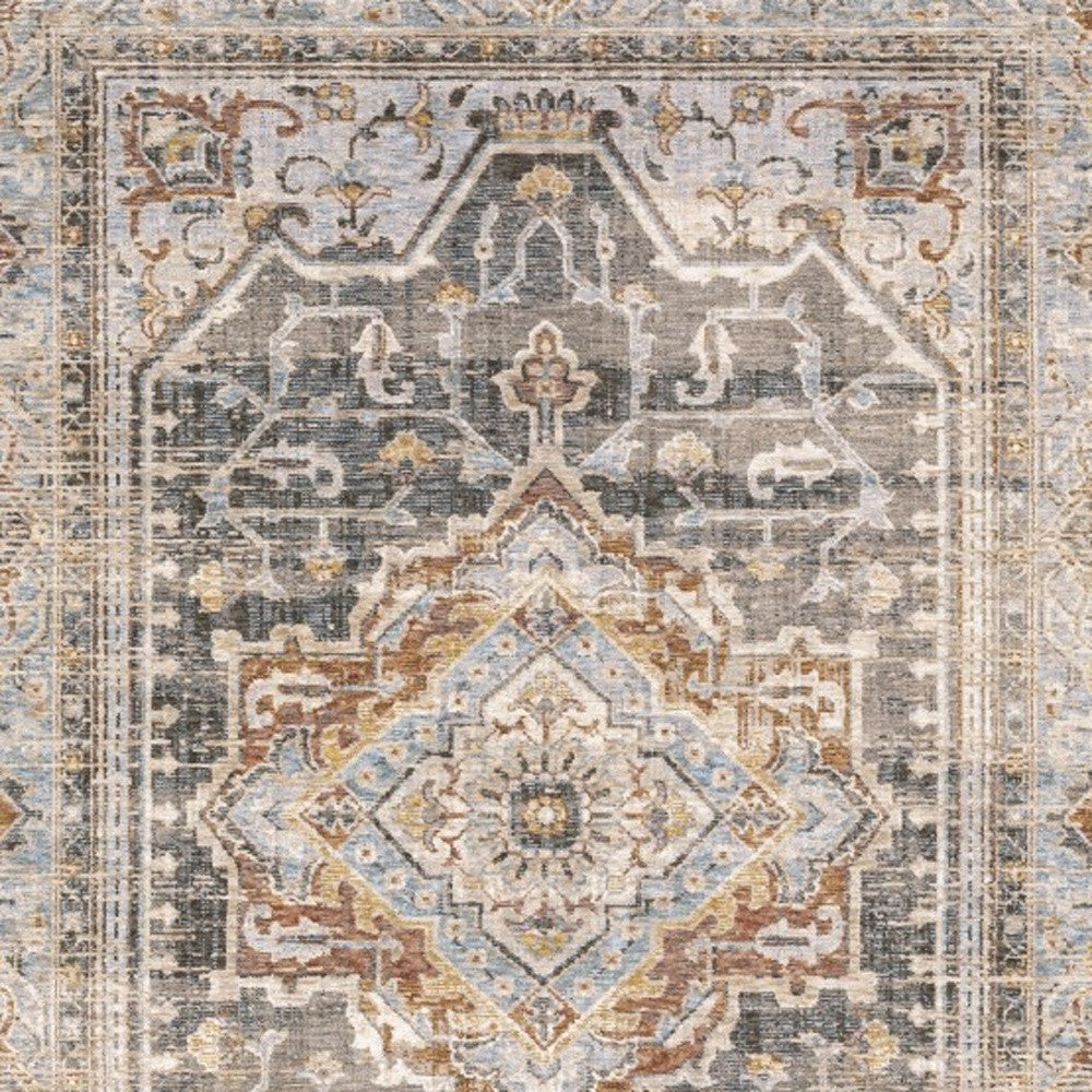 9' X 12' Grey Blue Machine Woven Medallion Indoor Area Rug