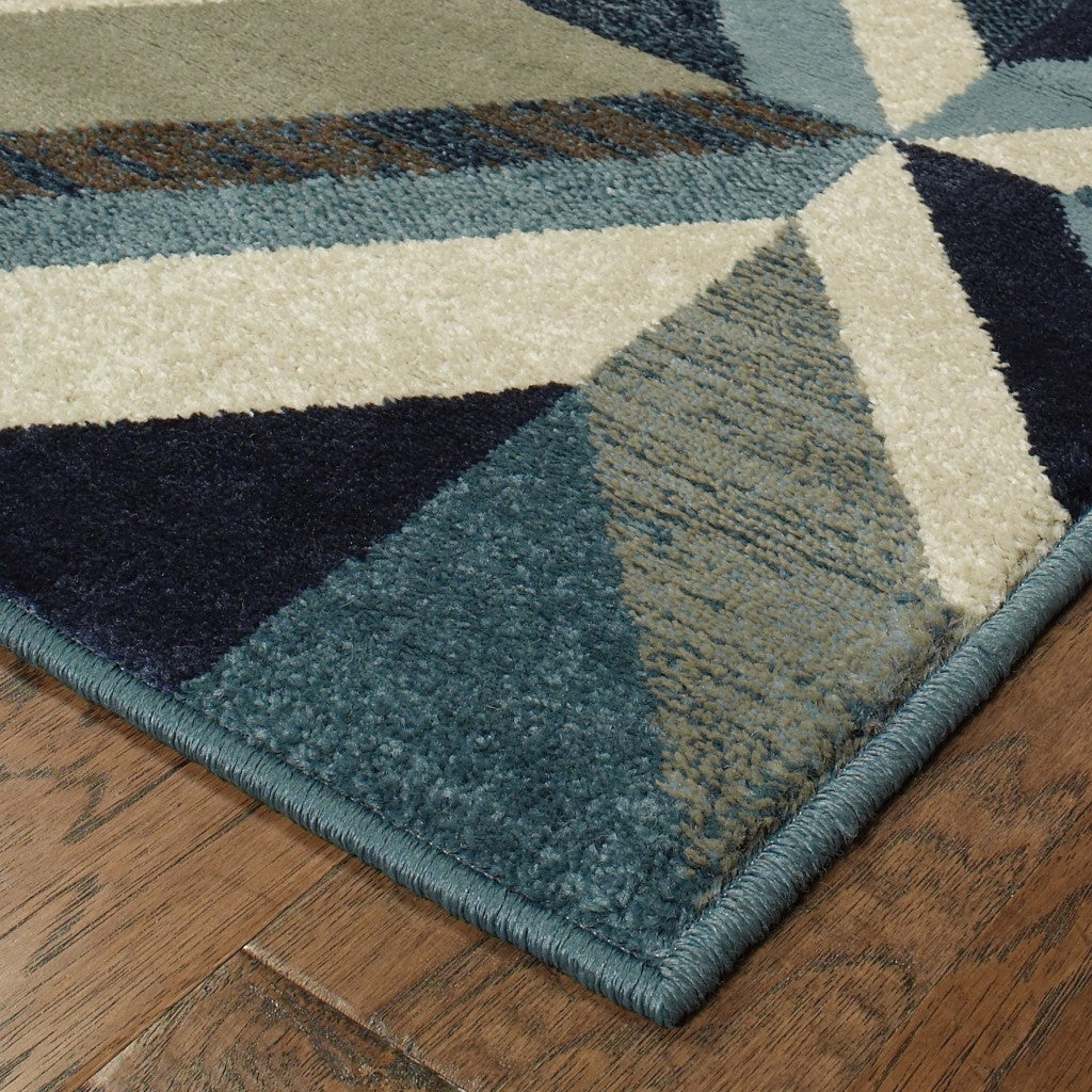 1' X 3' Blue Grey Machine Woven Geometric Indoor Area Rug