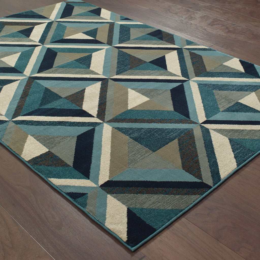 1' X 3' Blue Grey Machine Woven Geometric Indoor Area Rug