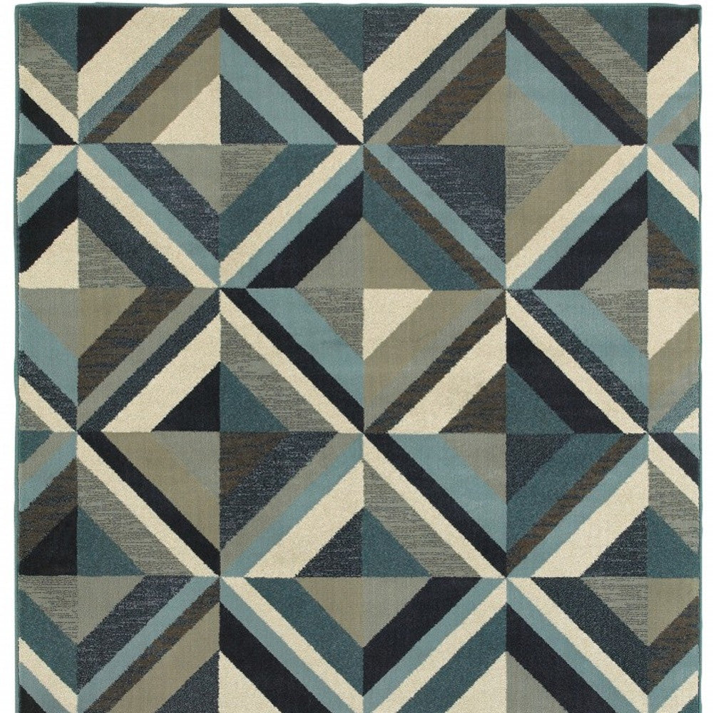 1' X 3' Blue Grey Machine Woven Geometric Indoor Area Rug