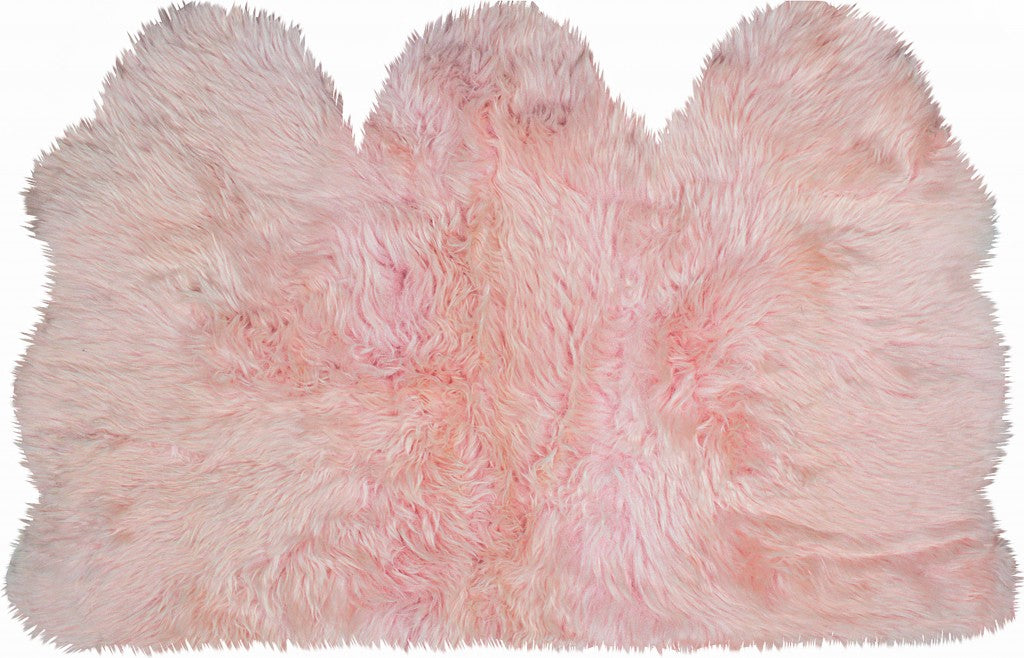 3' X 5' Pink Natural Sheepskin Area Rug