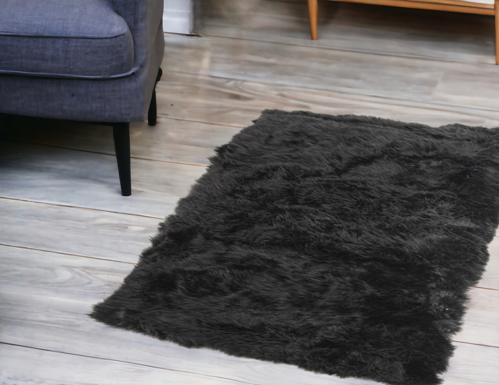 3' X 5' Black Natural Rectangular Sheepskin Area Rug