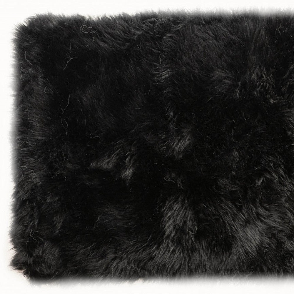 2' X 5' Black Natural Rectangular Sheepskin Area Rug