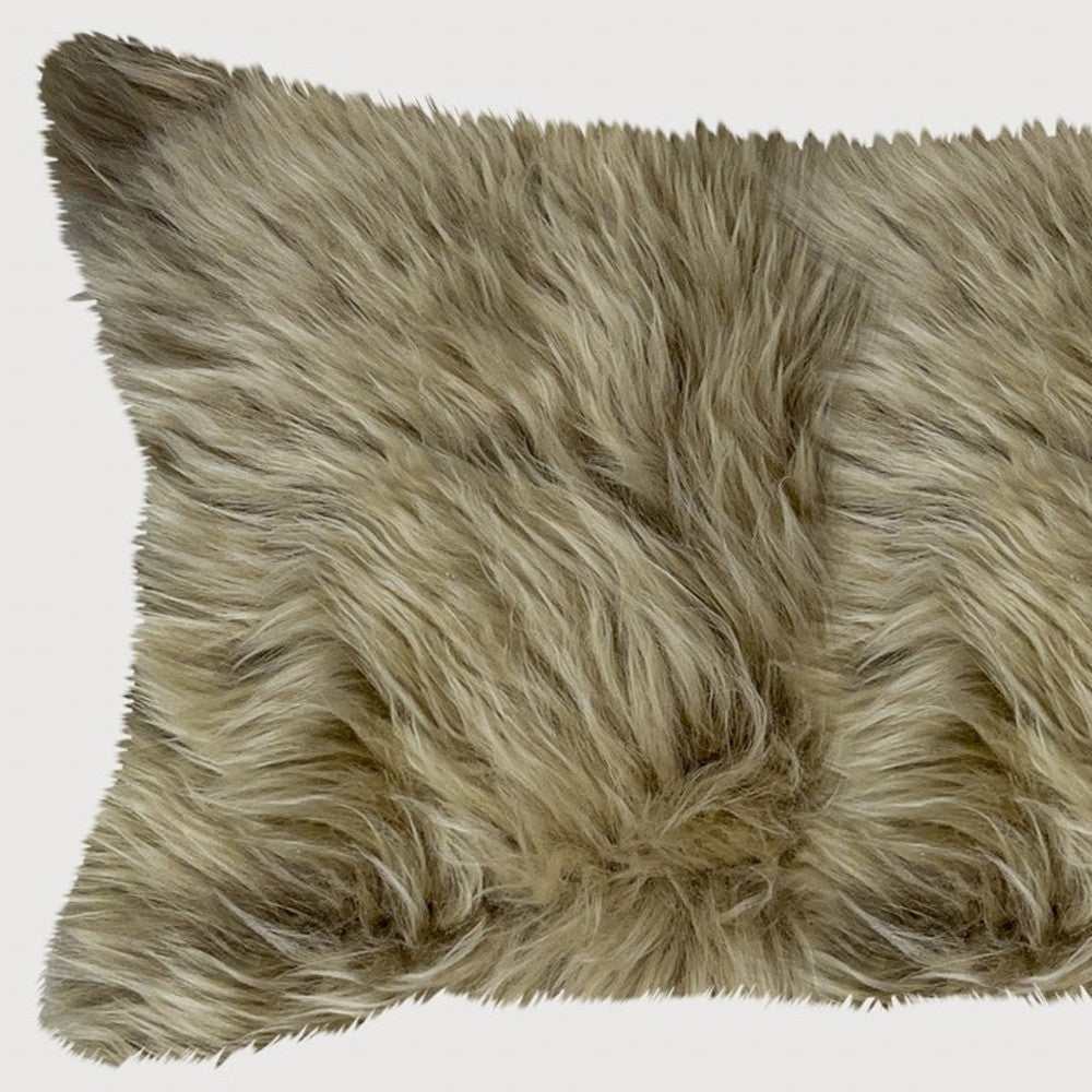 Taupe Natural Sheepskin Lumbar Pillow