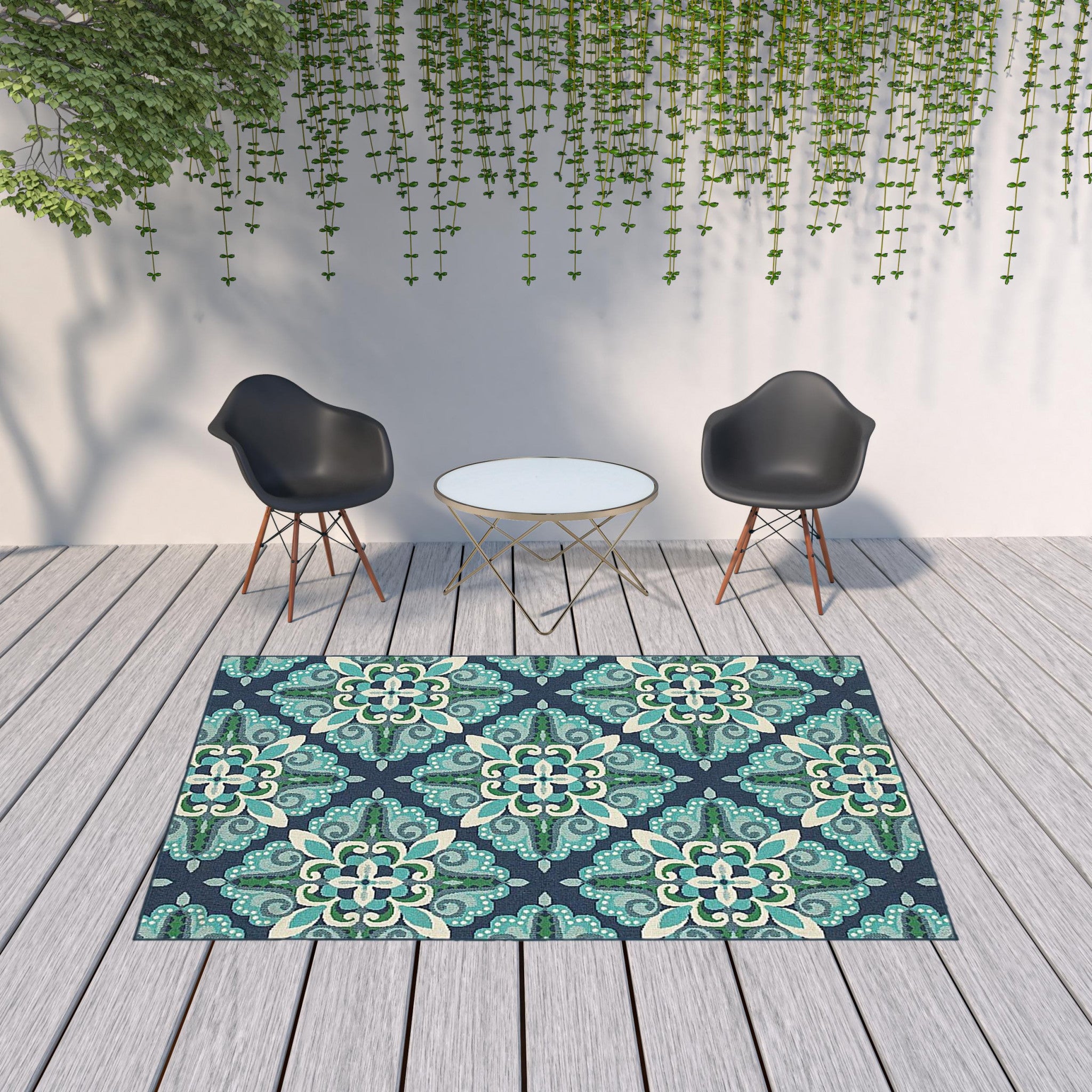 4' x 6' Blue and Green Indoor Outdoor Area Rug