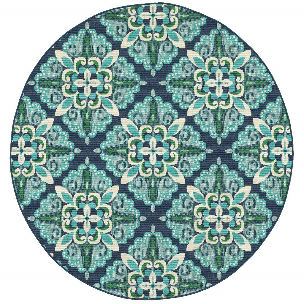 4' x 6' Blue and Green Indoor Outdoor Area Rug