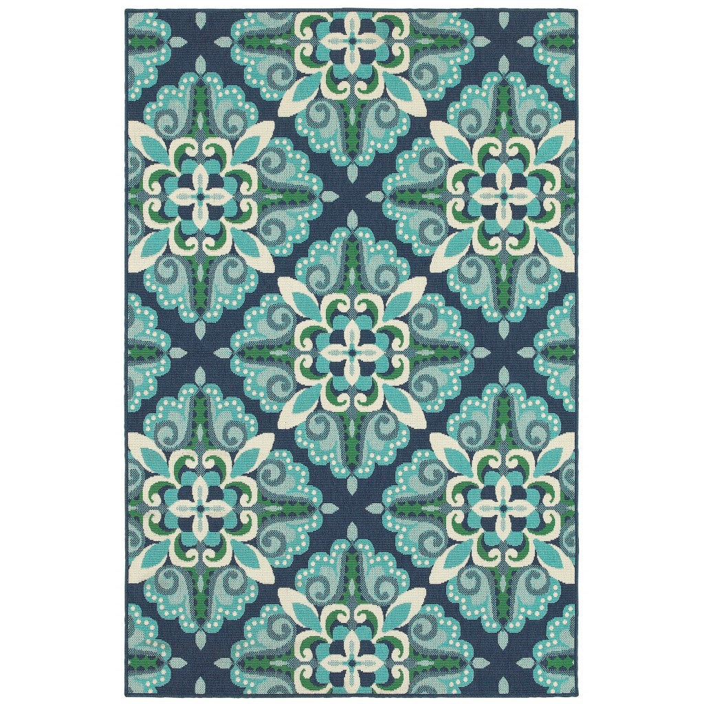 4' x 6' Blue and Green Indoor Outdoor Area Rug