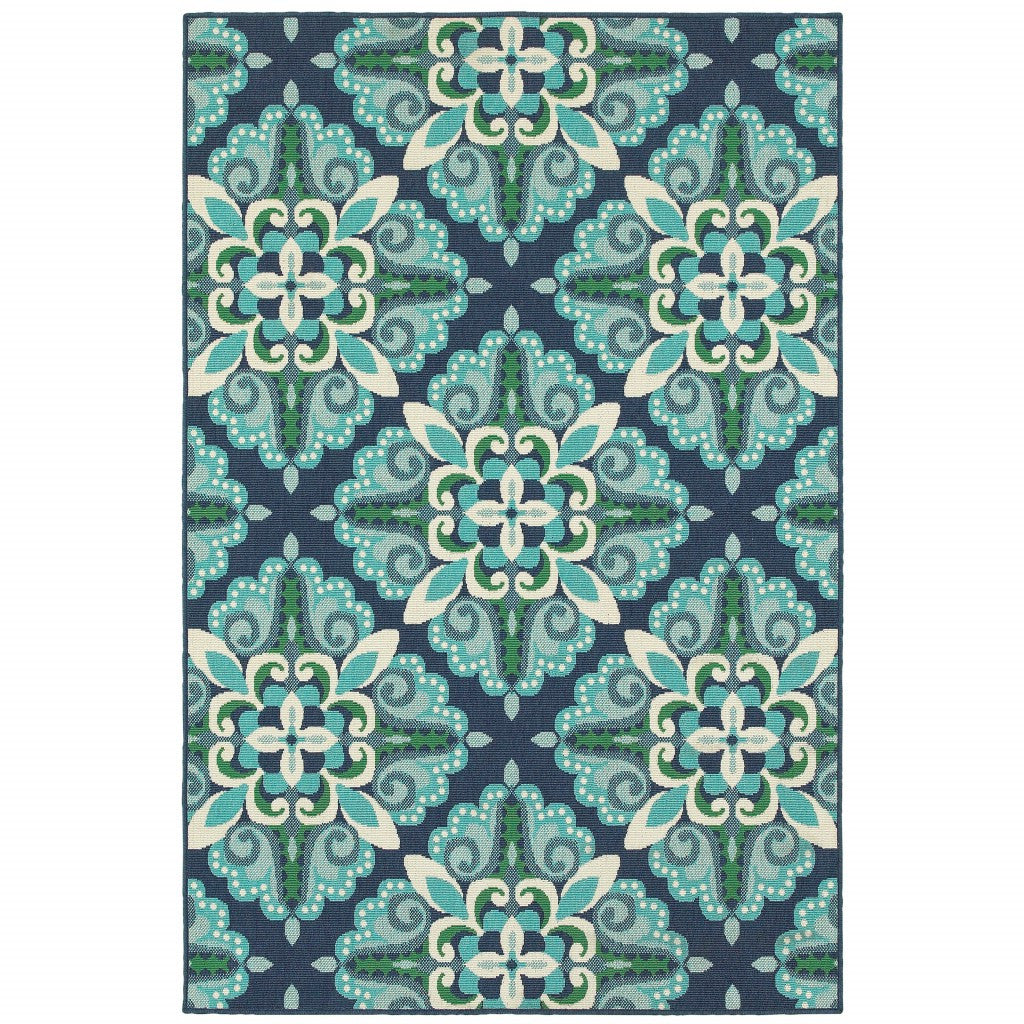 4' x 6' Blue and Green Indoor Outdoor Area Rug