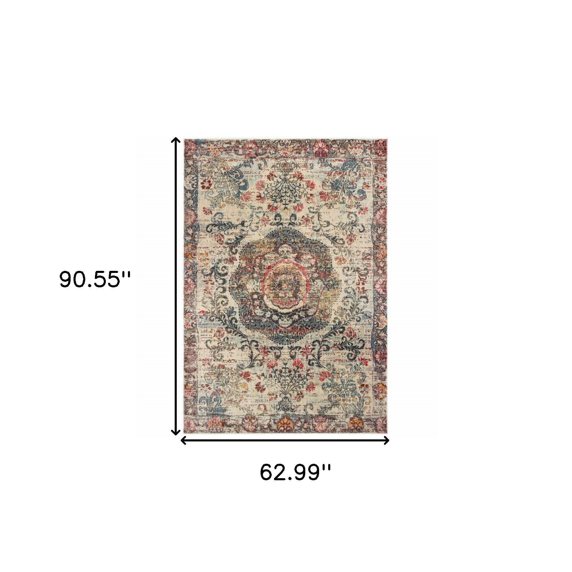 5’X8’ Ivory Distressed Medallion Area Rug