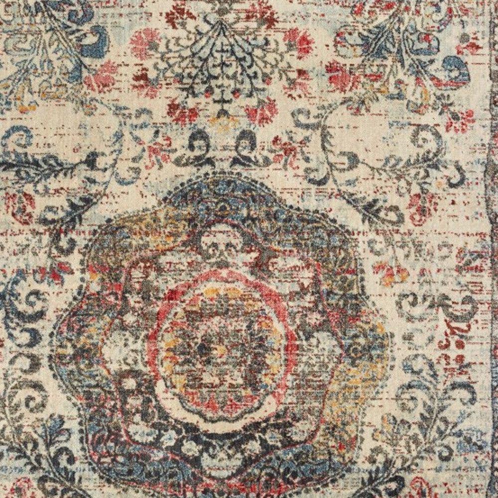 5’X8’ Ivory Distressed Medallion Area Rug