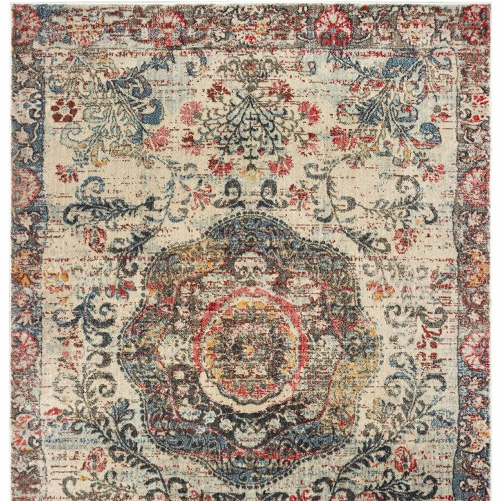 5’X8’ Ivory Distressed Medallion Area Rug