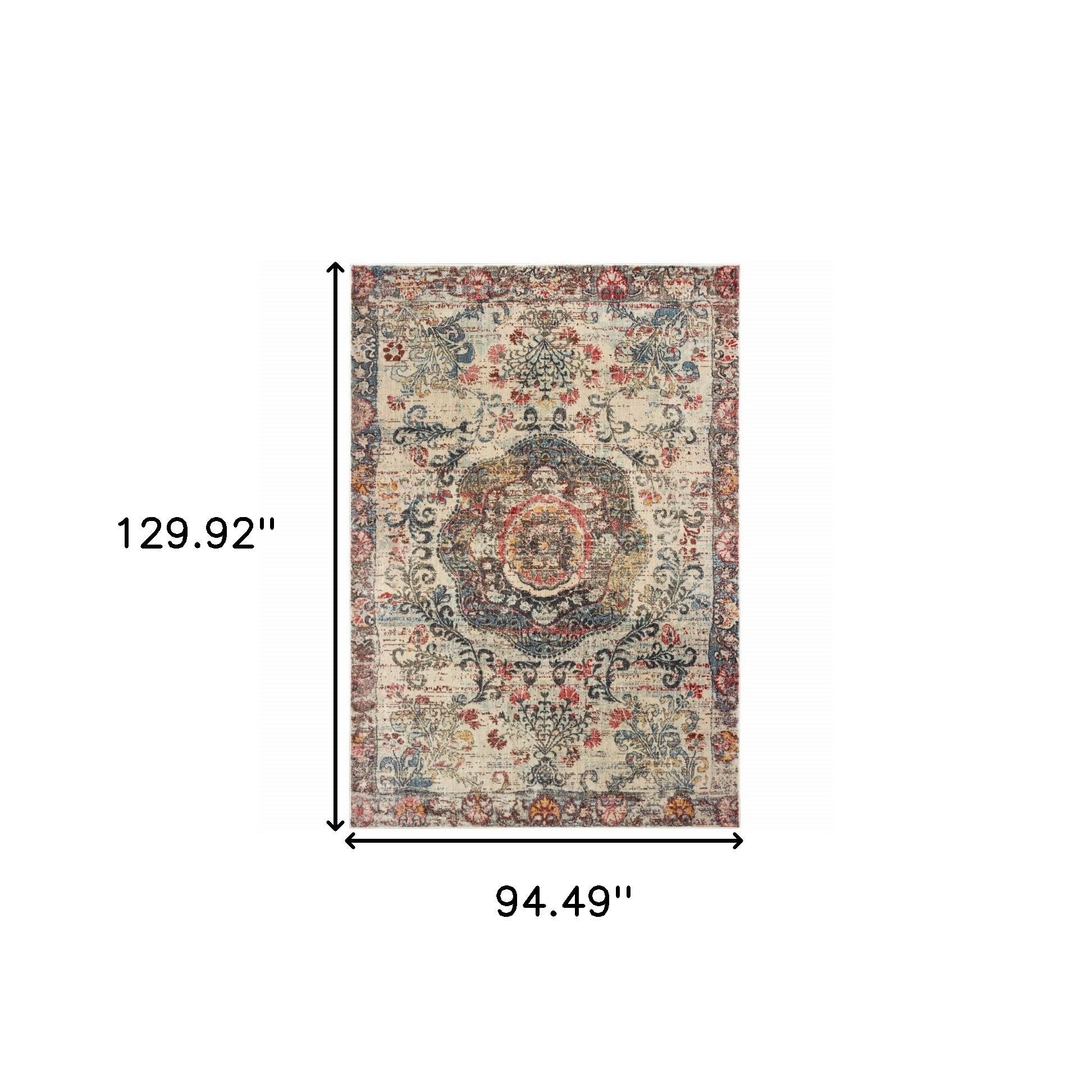 5’X8’ Ivory Distressed Medallion Area Rug