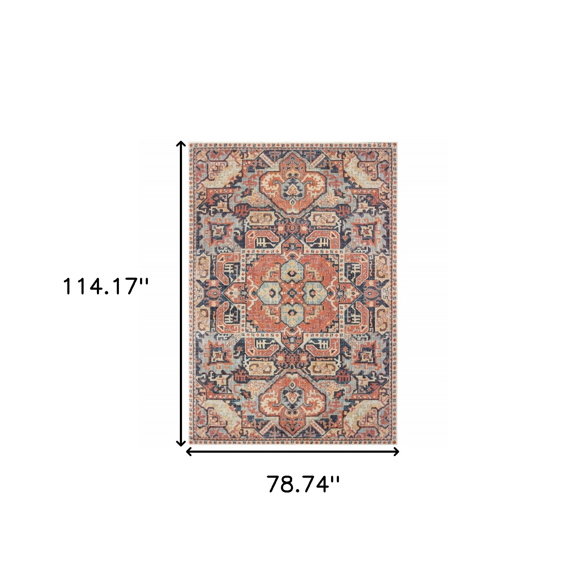 7’X10’ Blue And Orange Tribal Area Rug