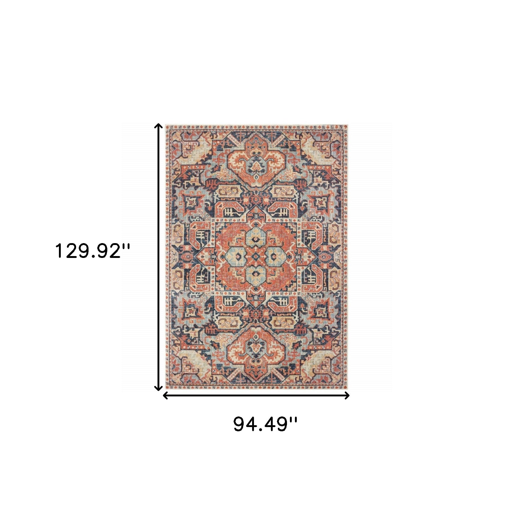 7’X10’ Blue And Orange Tribal Area Rug