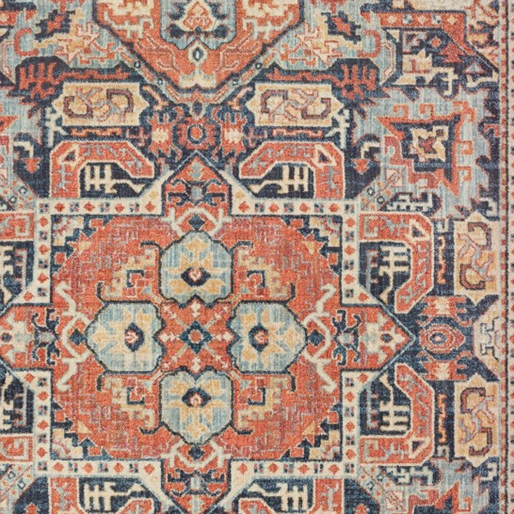 7’X10’ Blue And Orange Tribal Area Rug