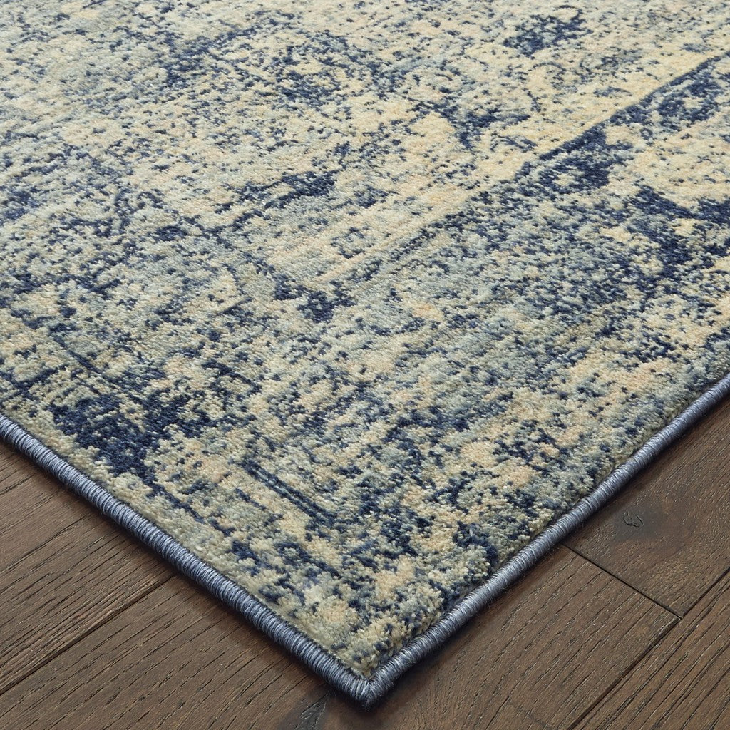 7’X10’ Ivory And Blue Oriental Area Rug