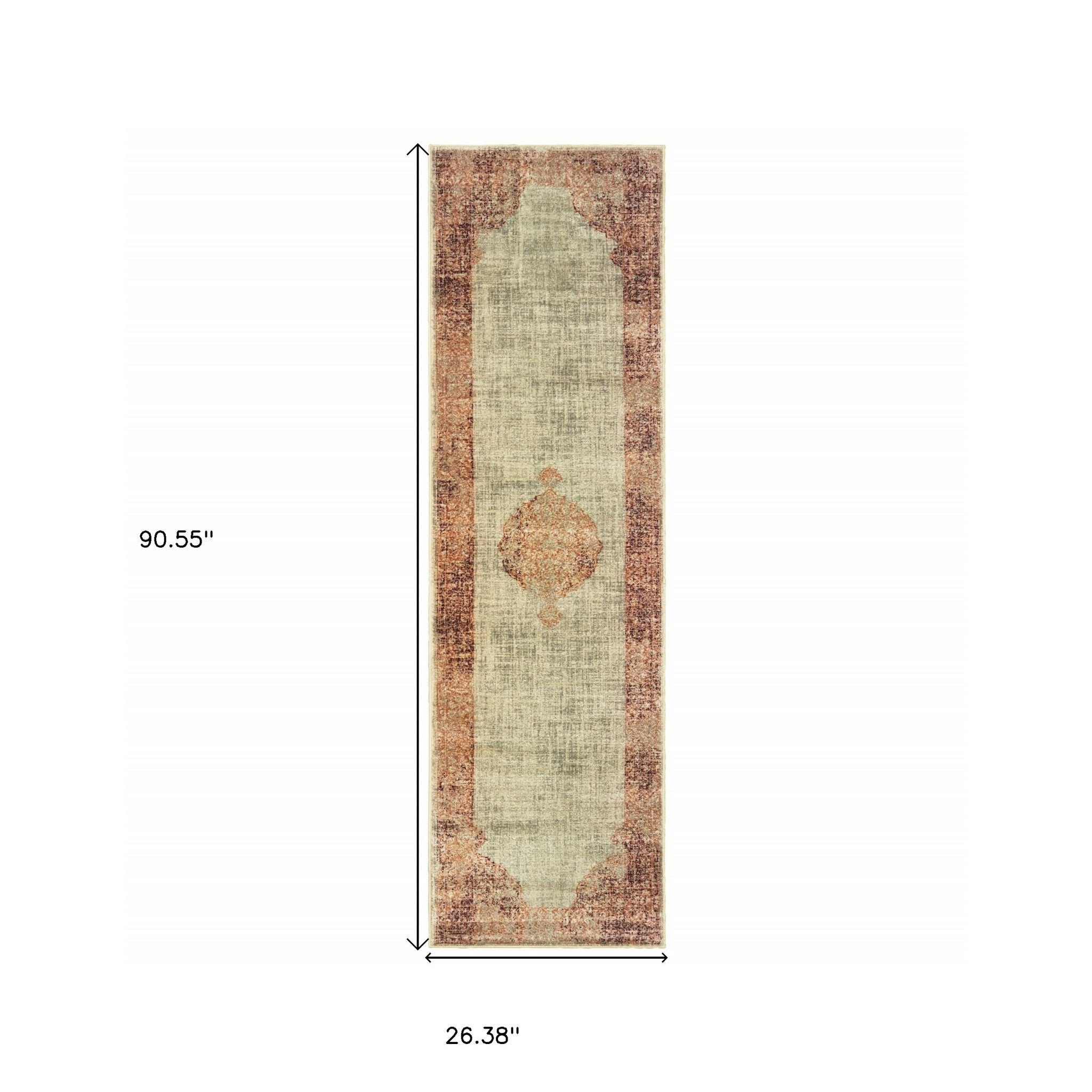 2’X8’ Ivory And Pink Medallion Runner Rug