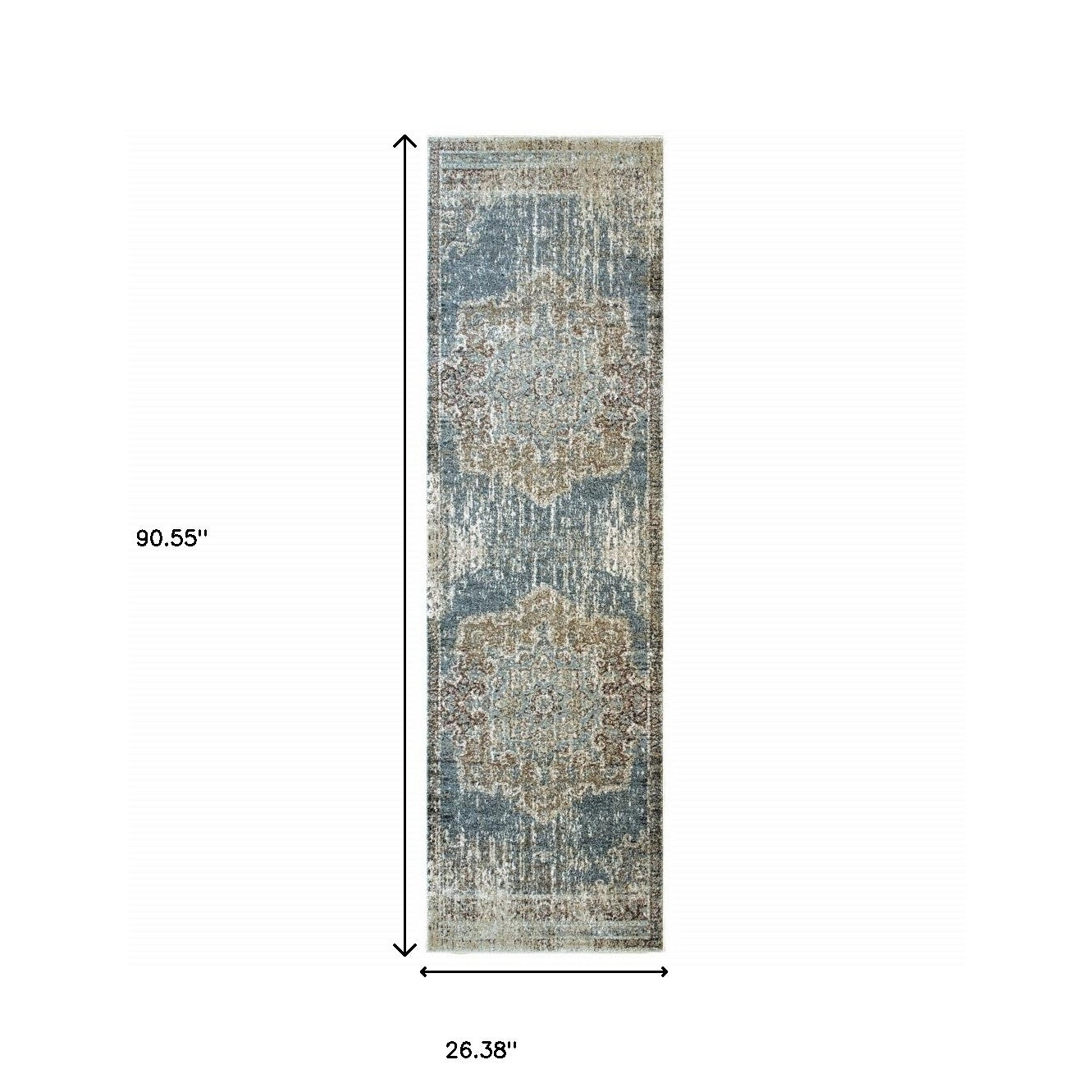 2’X8’ Blue And Ivory Medallion Runner Rug