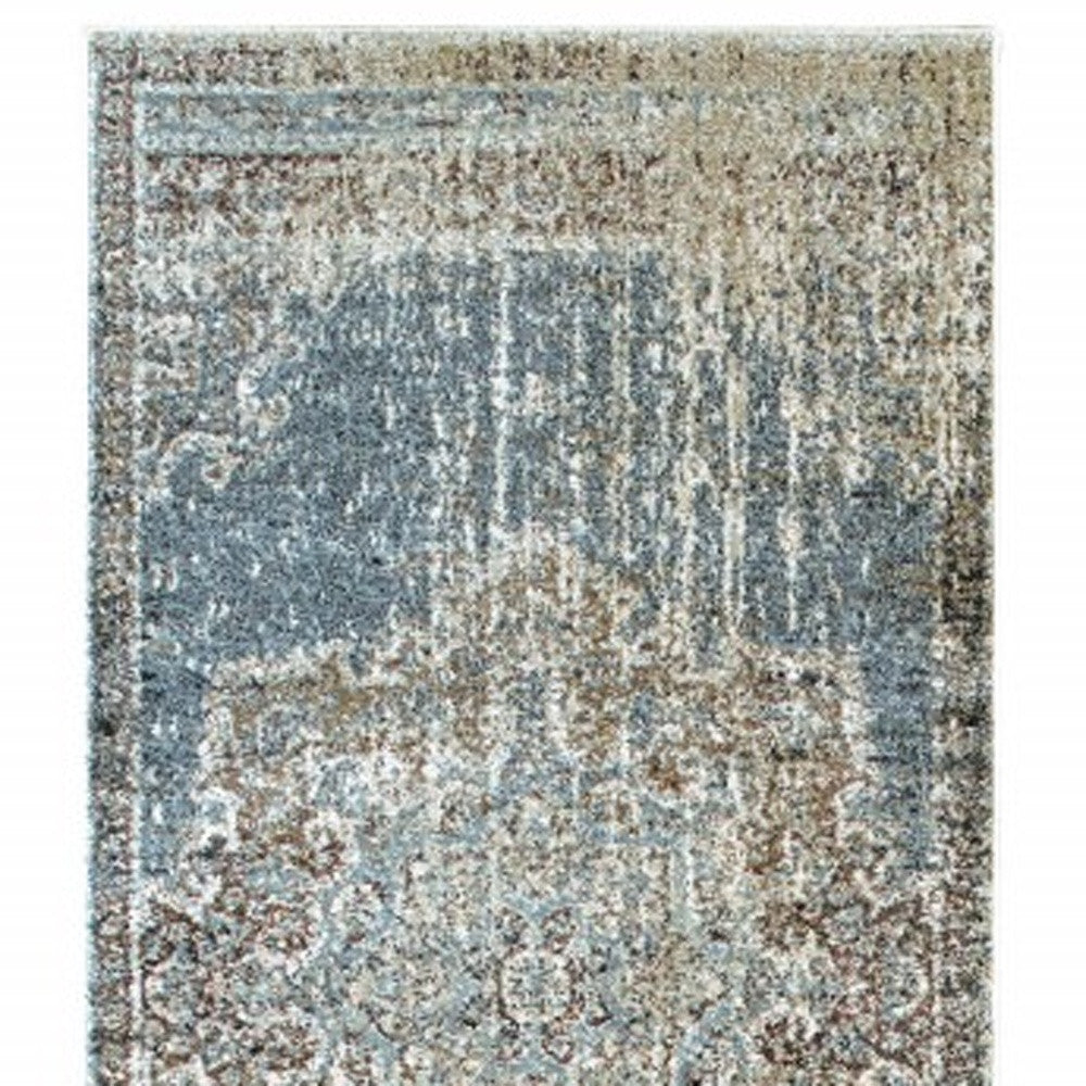 2’X8’ Blue And Ivory Medallion Runner Rug