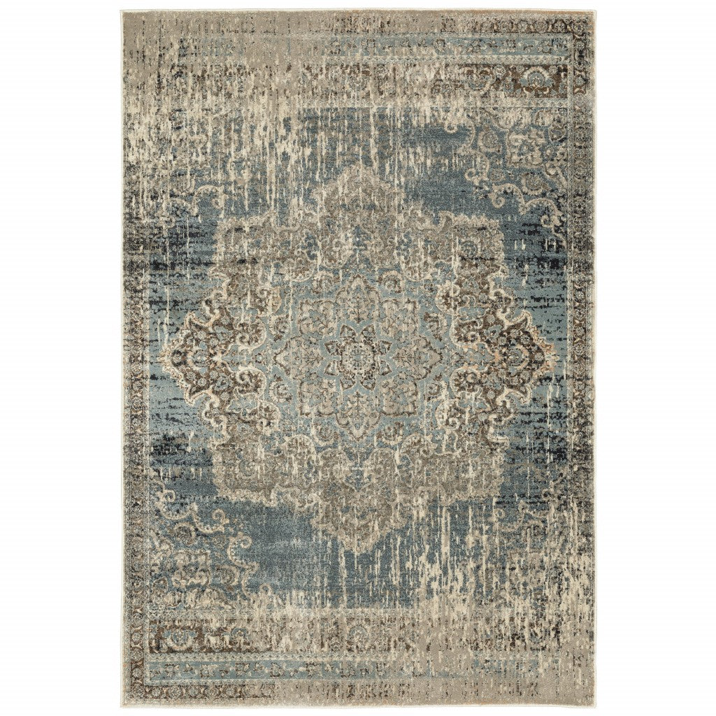 5’X8’ Blue And Ivory Medallion Area Rug