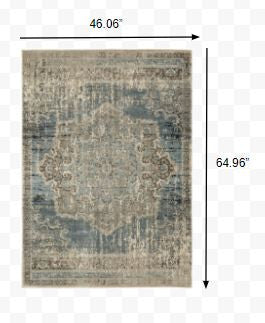 2’X8’ Blue And Ivory Medallion Runner Rug