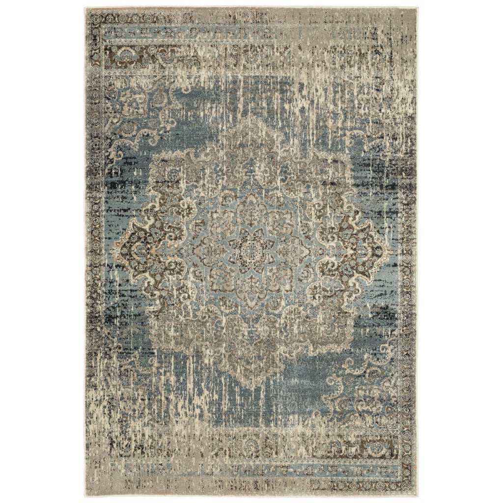 2’X8’ Blue And Ivory Medallion Runner Rug