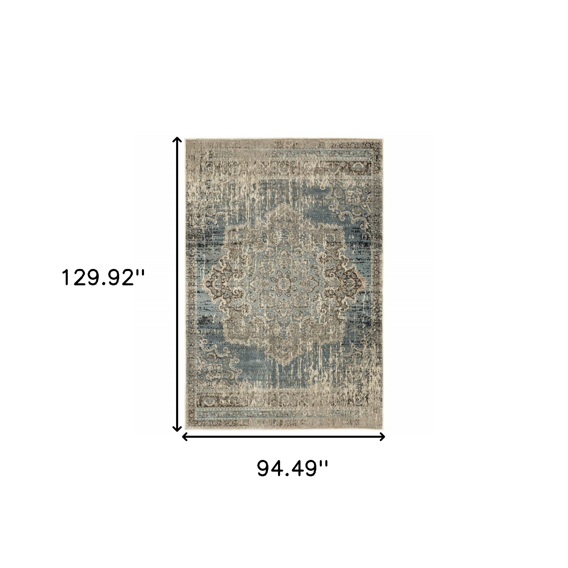 2’X8’ Blue And Ivory Medallion Runner Rug