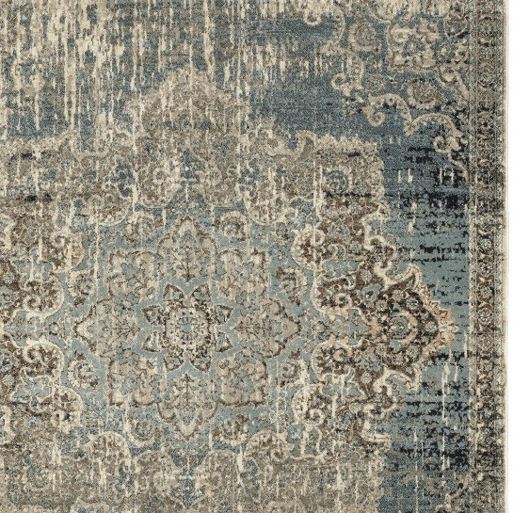 5’X8’ Blue And Ivory Medallion Area Rug