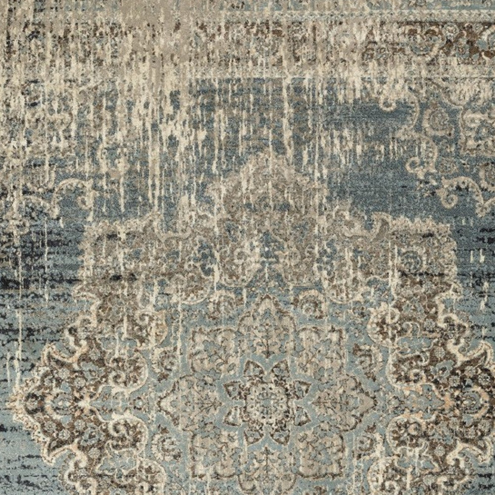 2’X8’ Blue And Ivory Medallion Runner Rug