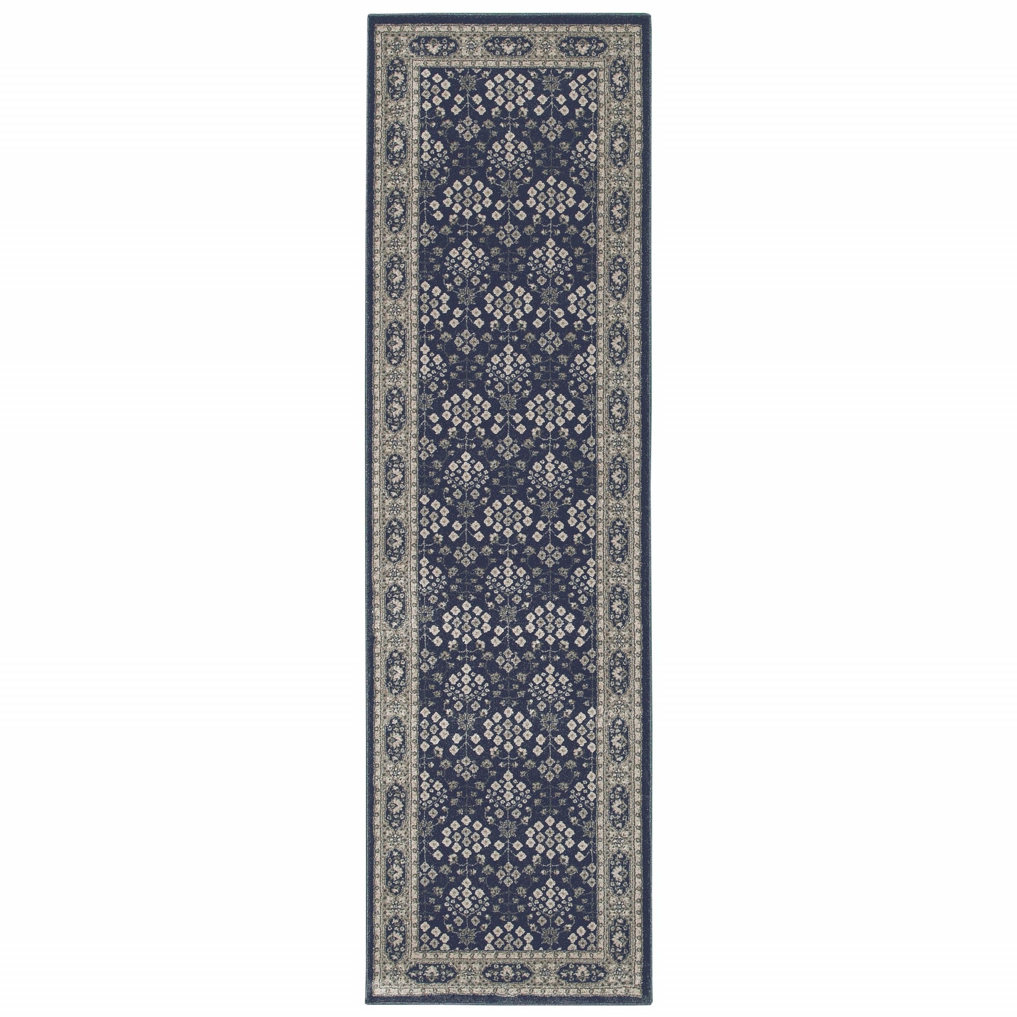 2’X8’ Navy And Gray Floral Ditsy Runner Rug