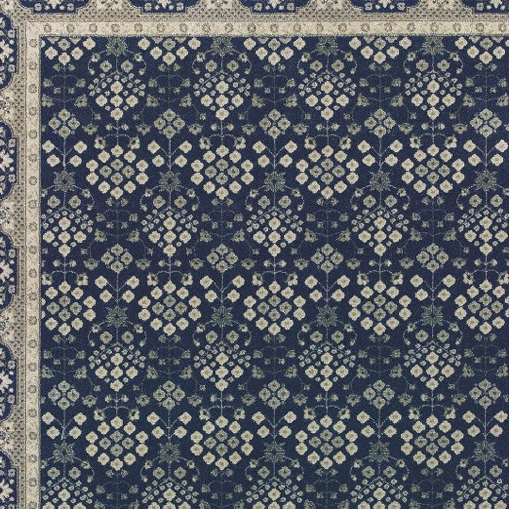 2’X8’ Navy And Gray Floral Ditsy Runner Rug