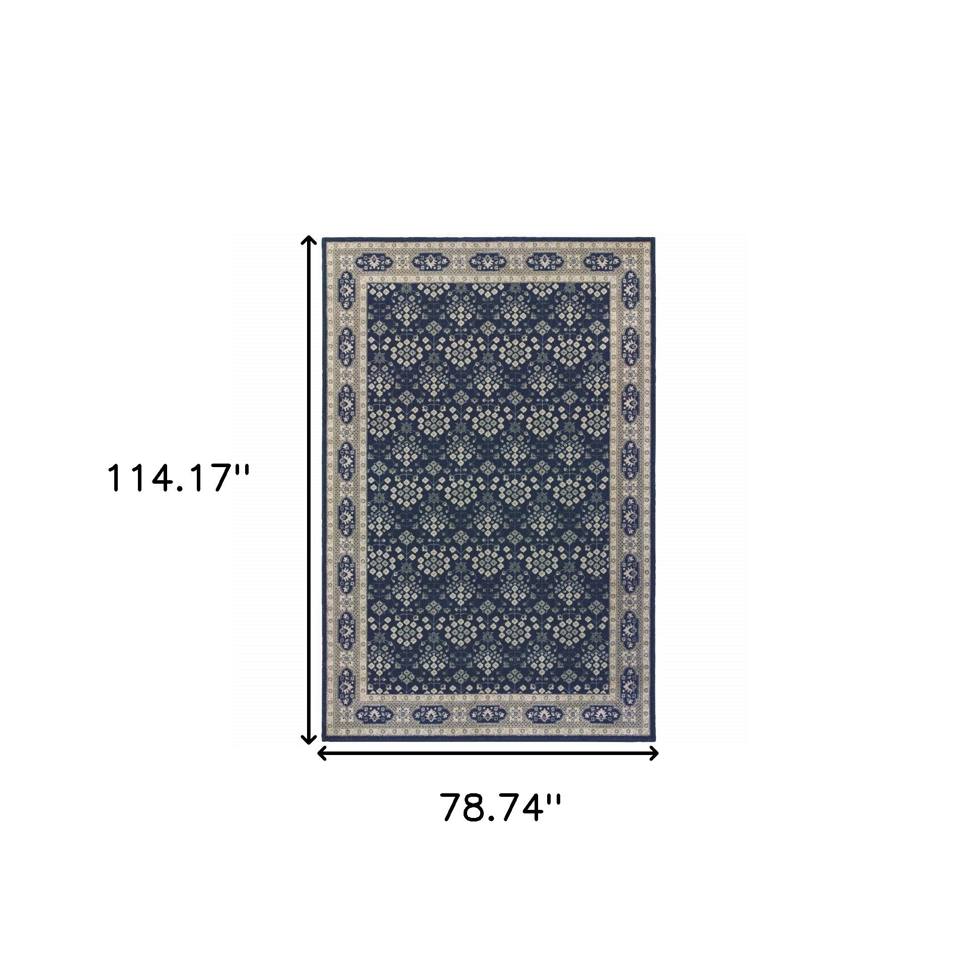 2’X8’ Navy And Gray Floral Ditsy Runner Rug