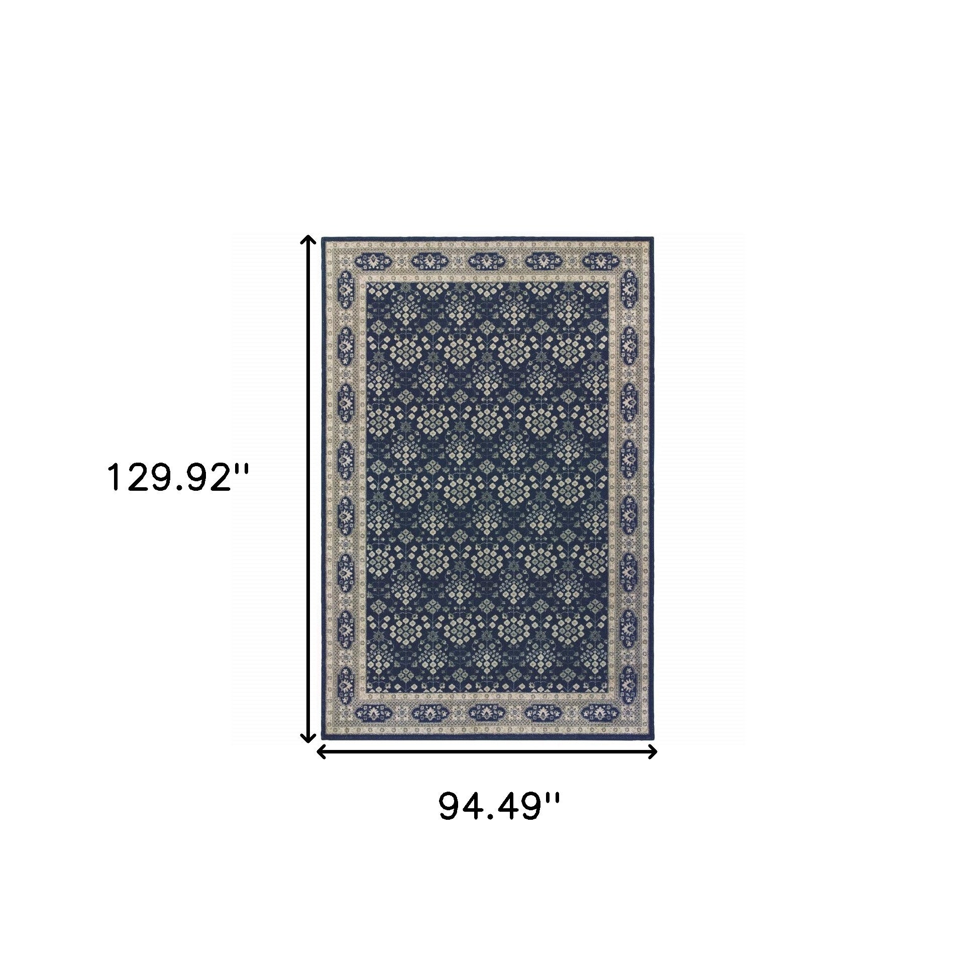 2’X8’ Navy And Gray Floral Ditsy Runner Rug