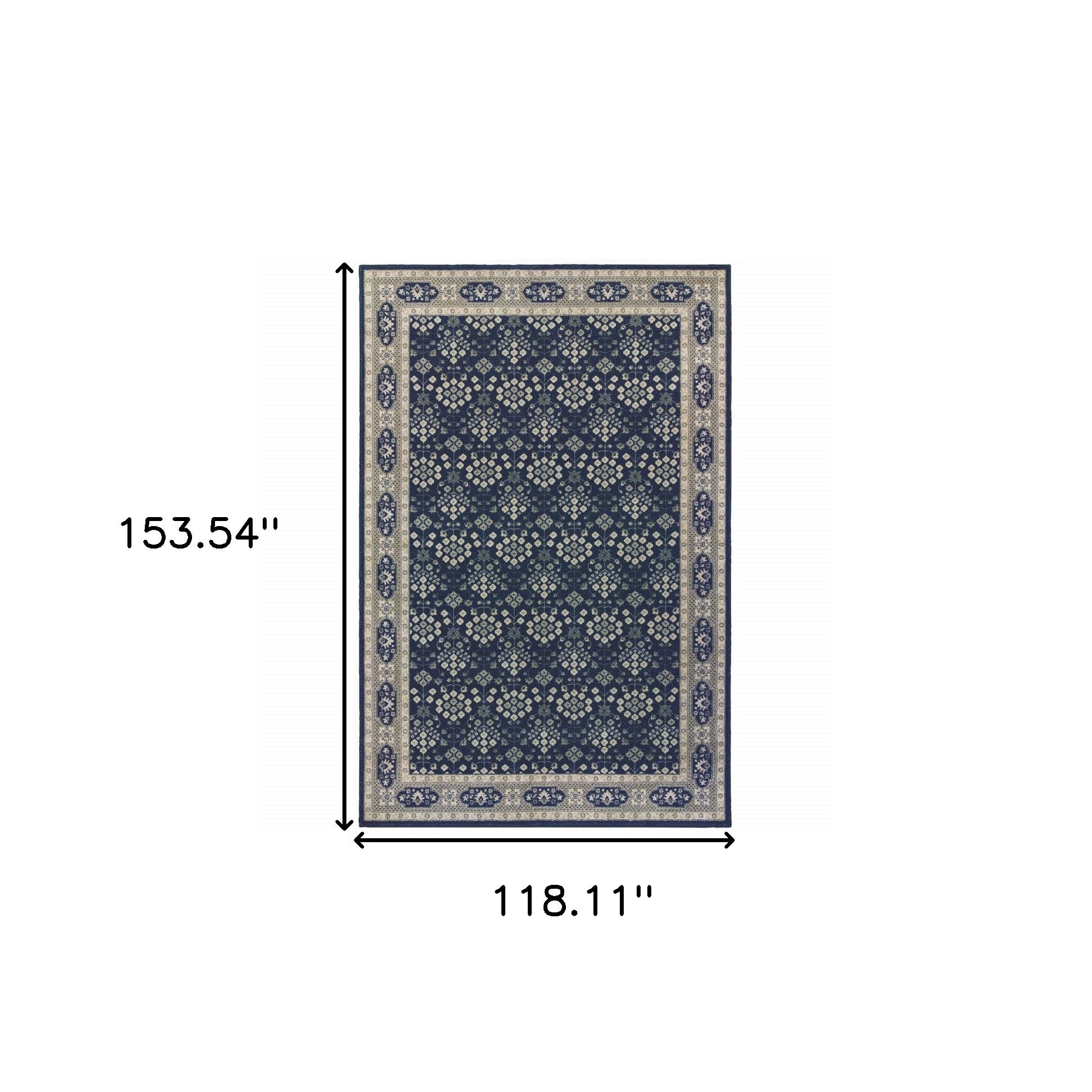 2’X8’ Navy And Gray Floral Ditsy Runner Rug