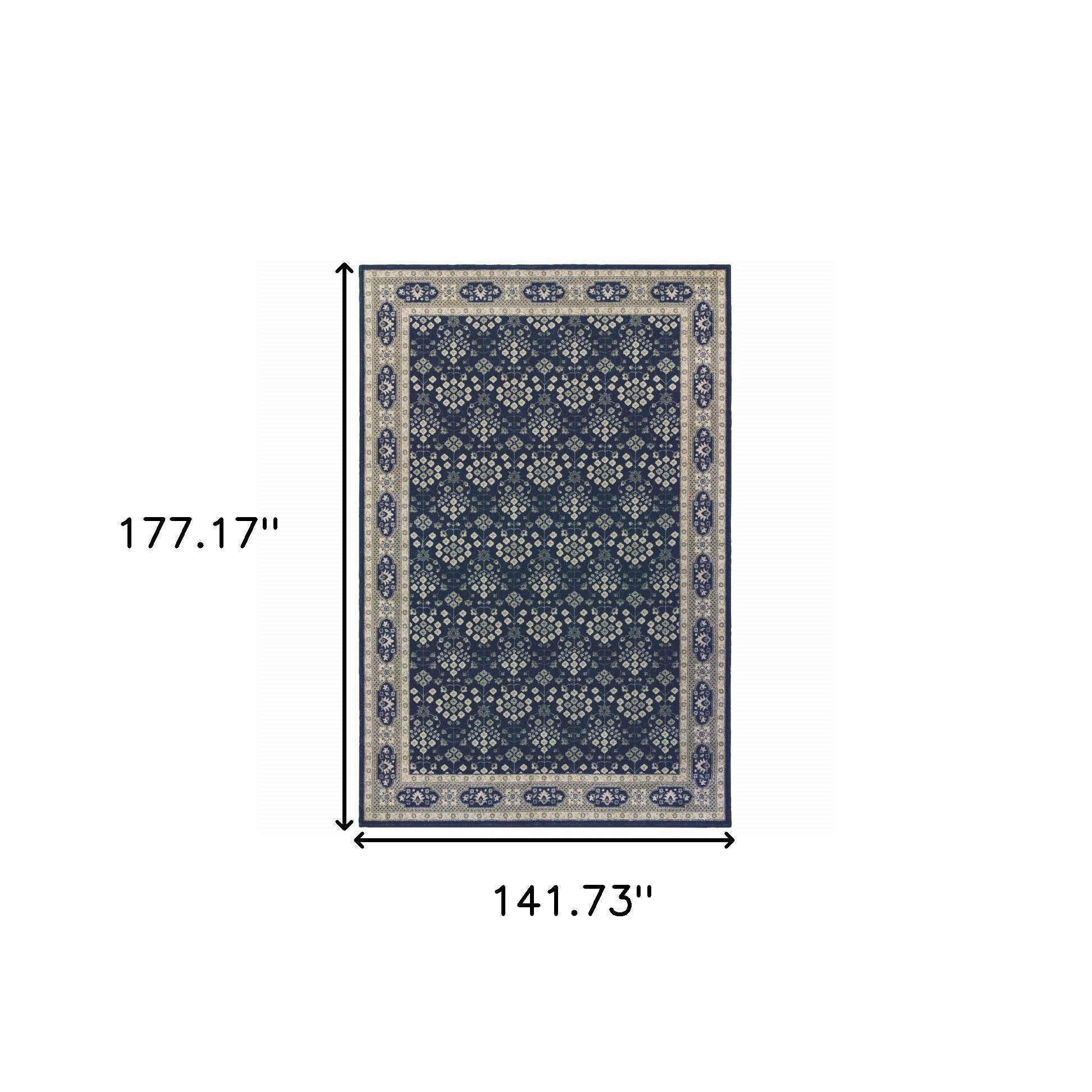 2’X8’ Navy And Gray Floral Ditsy Runner Rug