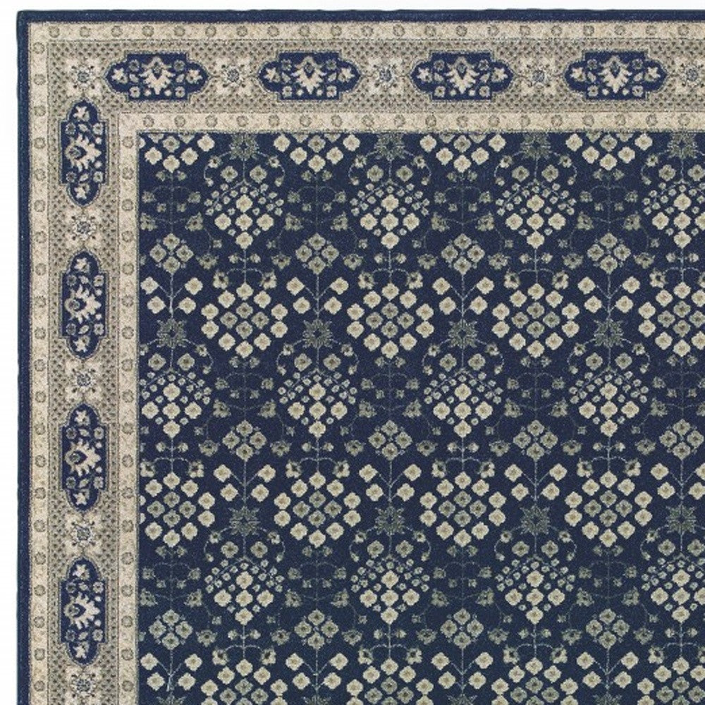 2’X8’ Navy And Gray Floral Ditsy Runner Rug