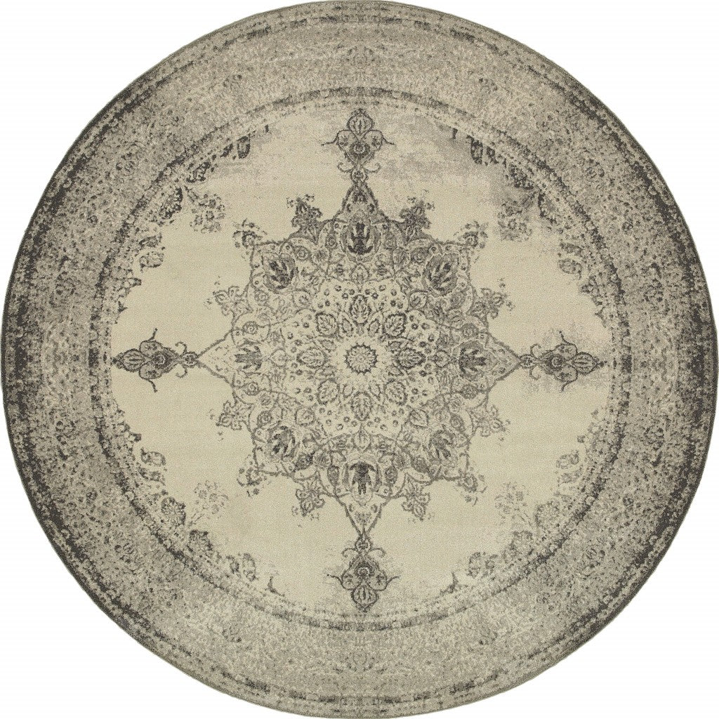 2’X8’ Ivory And Gray Pale Medallion Runner Rug