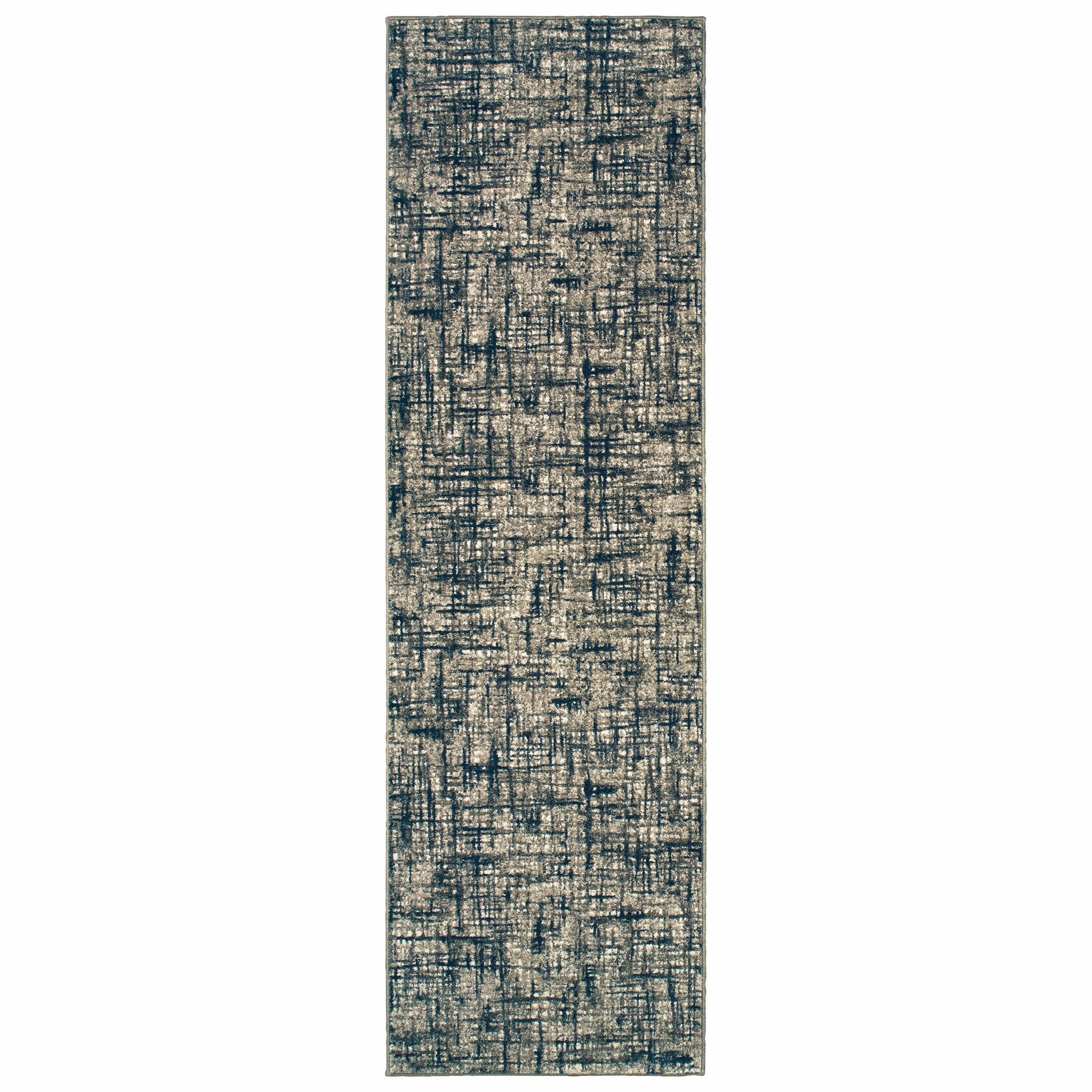 2’X8’ Gray And Navy Abstract Runner Rug