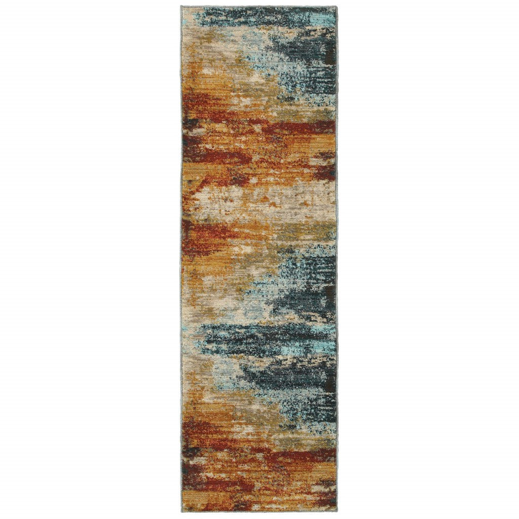 5’X8’ Blue And Red Distressed Area Rug