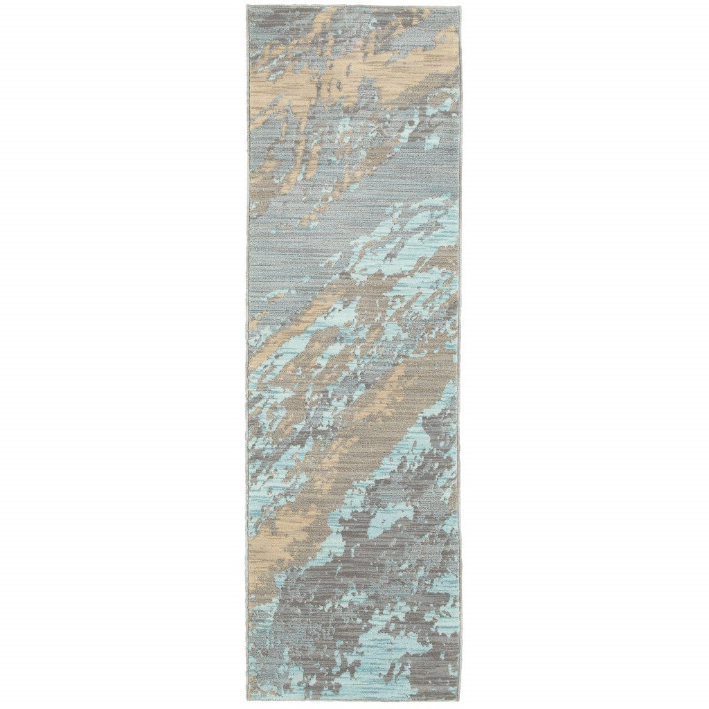 2’X3’ Blue And Gray Abstract Impasto Scatter Rug