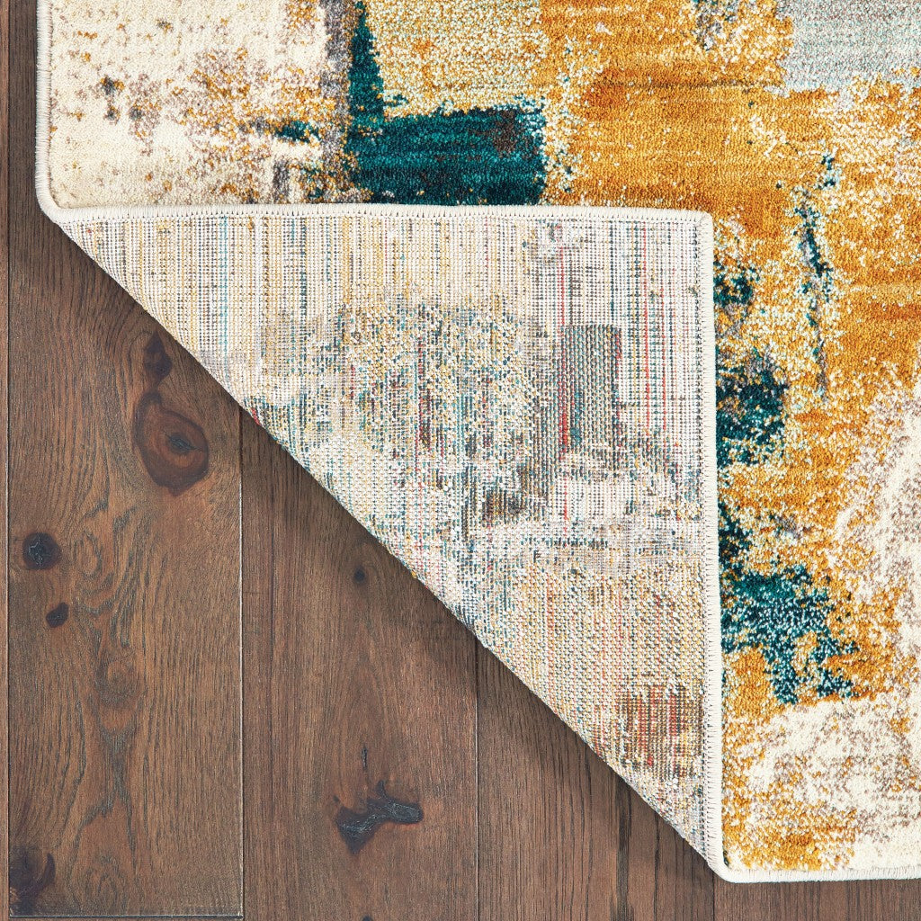 2’X3’ Blue And Gold Abstract Strokes Scatter Rug