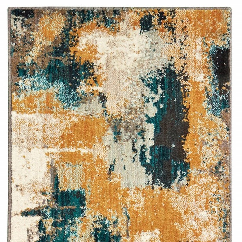 2’X3’ Blue And Gold Abstract Strokes Scatter Rug