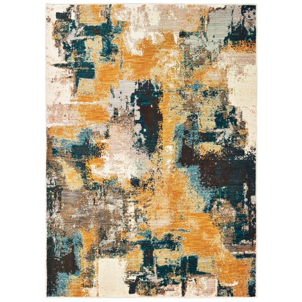 2’X3’ Blue And Gold Abstract Strokes Scatter Rug