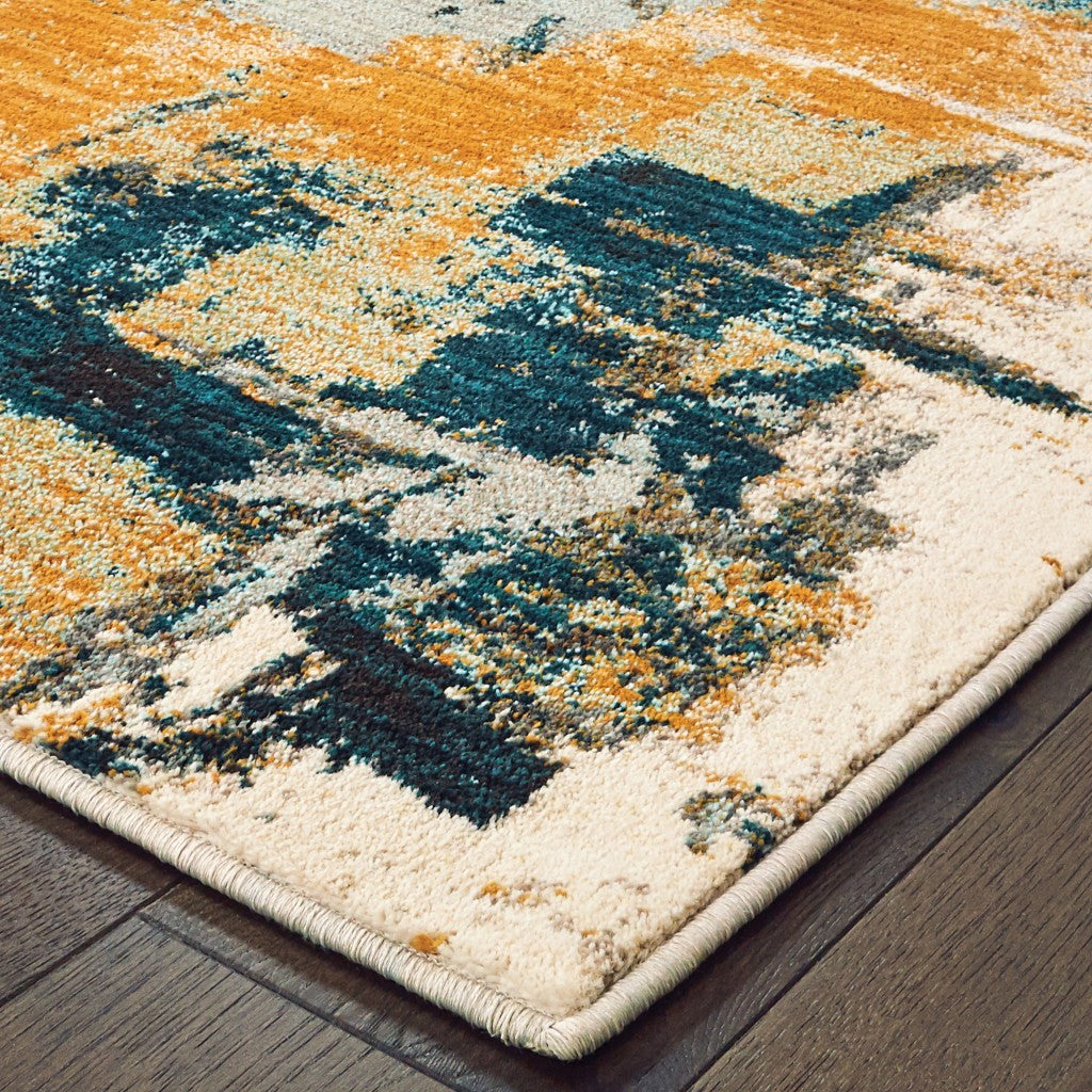 2’X3’ Blue And Gold Abstract Strokes Scatter Rug